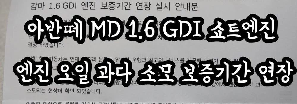 아반떼 MD 1.6 GDI 쇼트엔진 엔진 오일 과다 소모 보증기간 연장